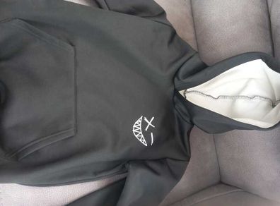 Hooded Black Tracksuit with face in white