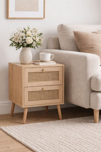 BRAND NEW + SEALED Birlea "Croxley" Rattan Bedside Drawers/Side Table