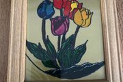 Framed Glass Painting of Tulips