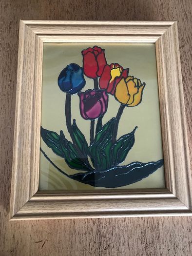 Framed Glass Painting of Tulips