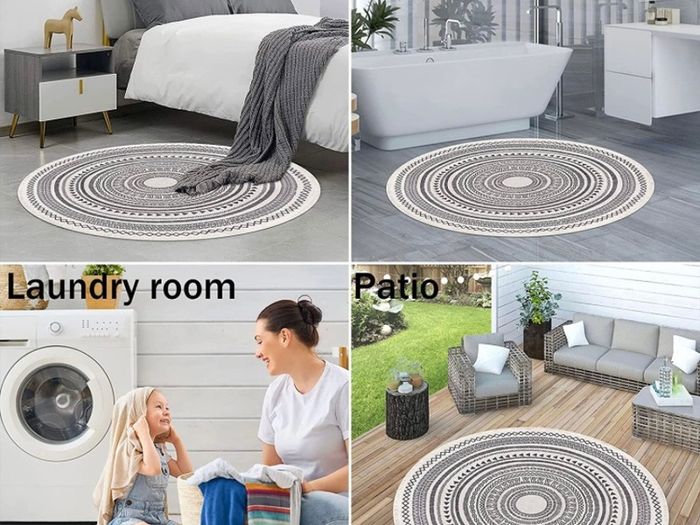 Round Rug Bohemian 4FT/120cm Circle Area Rug Cotton Rug Washable Round Rug Geometric Pattern Printed Hand Woven Carpet with Tassels Floor Mat for Kitchen Living Room Laundry Playroom (FREE POSTAGE)