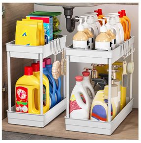 Brand New Puricon 2 Set Under Sink Shelf, 2 Tier Standing Shelf Kitchen Worktop Shelf Organizer