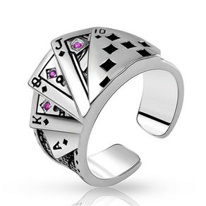 Fashion Women Personality Silver Playing Card Adjustable Ring Party Jewelry