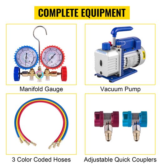 Refrigerant Vacuum Pump Kits 4CFM 1-4HP HVAC Refrigeration 1/3 1/4 HP with Manifold Gauge for Household Air Conditioning