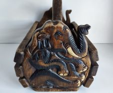 Vintage wooden box magazine holder Elephants relievo sculpture animals