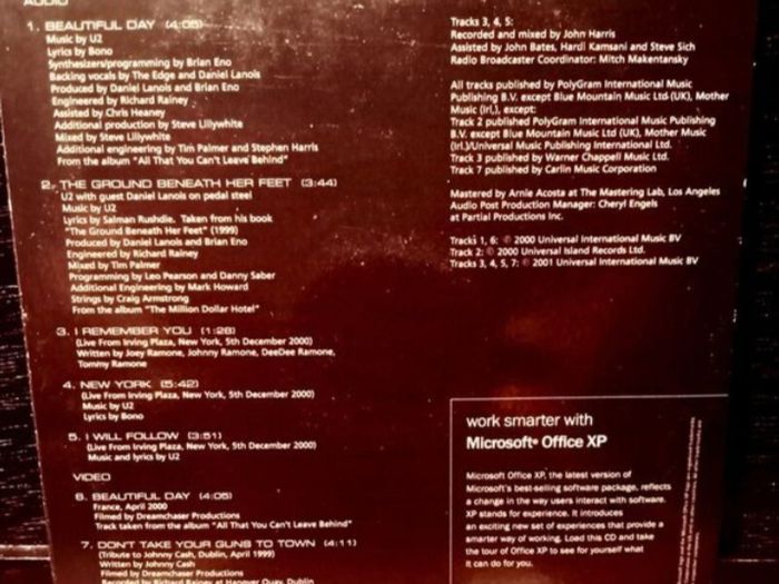 2001. U2.Exclusive 5-Track Live EP CD Plus 2 Videos