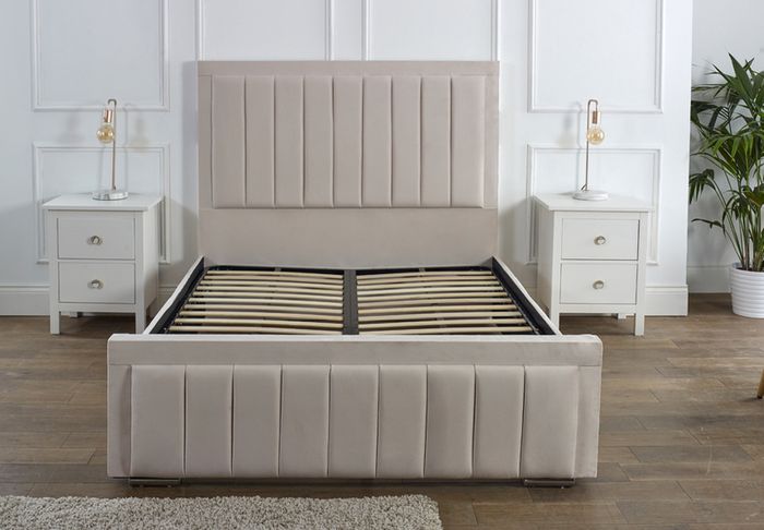 Ottoman Winged Panel Plush Velvet Upholstered Bed Frame Double & King Size Bed