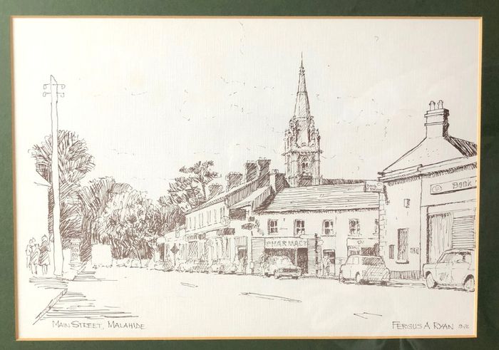 Fergus A Ryan Drawing of Malahide Main Street