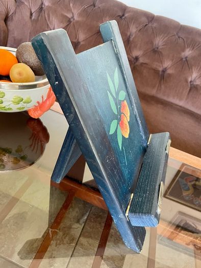 Rustic Teal Blue Wooden Cookbook Stand Folding Recipe Book Holder Tablet iPad Easel