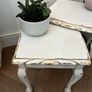 Upcycled French Country Nesting Tables Set Distressed White and Gold Image 2