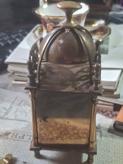 Vintage Brass Lantern Smiths Mantel Clock,  A Bedchamber or Temple Clock, with Key and working