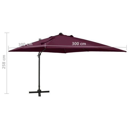 Cantilever Umbrella with Pole and LED Lights Bordeaux Red 300 cm