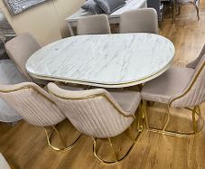 1.6m Marble Effect Dining Table With 6 Chairs