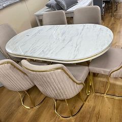 1.6m Marble Effect Dining Table With 6 Chairs