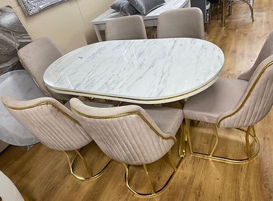 1.6m Marble Effect Dining Table With 6 Chairs