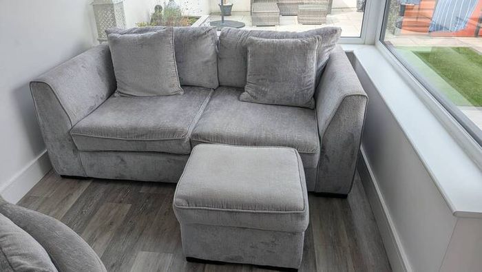 Two Seater Sofa, Swivel Snuggle Chair and Footrest