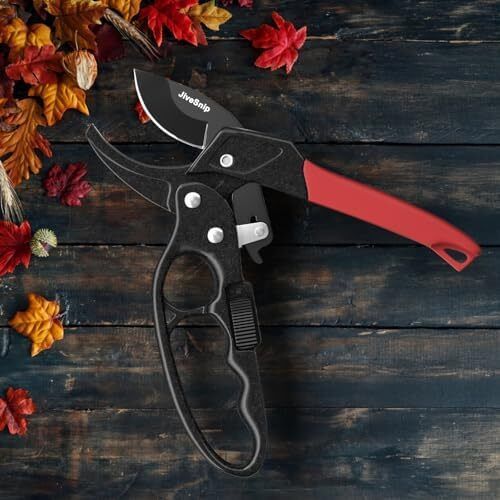 JiveSnip Professional Ratchet Anvil Pruning Shear Ratcheting Mechanism, Reinforced Design Handle Professional Bypass Garden Secateurs for Plants, Hedges, and Flowers