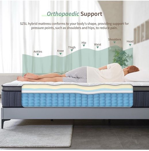 King Size Mattress 5FT, 10.2 Inch Memory Foam Pocket Sprung Hybrid