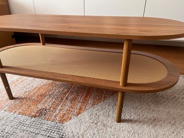 Wooden coffee table with rattan