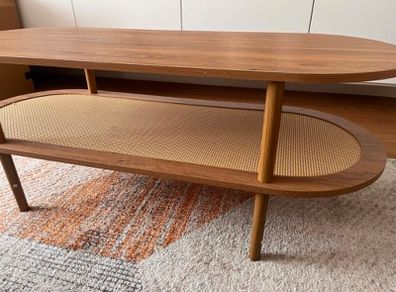 Wooden coffee table with rattan