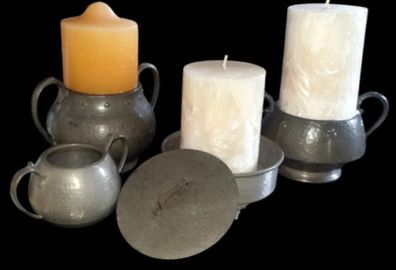 Vintage Arts & Crafts Hammered Pewter Set/Stampeded