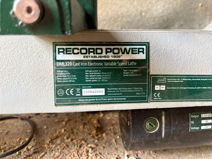 Record Power DML320 Woodturning Lathe (Variable Speed) - Needs PCB