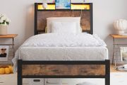 3ft Single Bed Frame with Charging Station and LED Lights, Wood