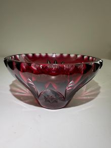 Vintage Bohemian Ruby Cut-to-Clear Lead Crystal Small Bowl / Salt Cellar