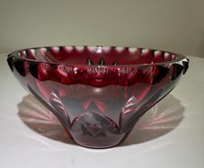 Vintage Bohemian Ruby Cut-to-Clear Lead Crystal Small Bowl / Salt Cellar