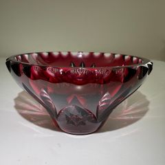 Vintage Bohemian Ruby Cut-to-Clear Lead Crystal Small Bowl / Salt Cellar