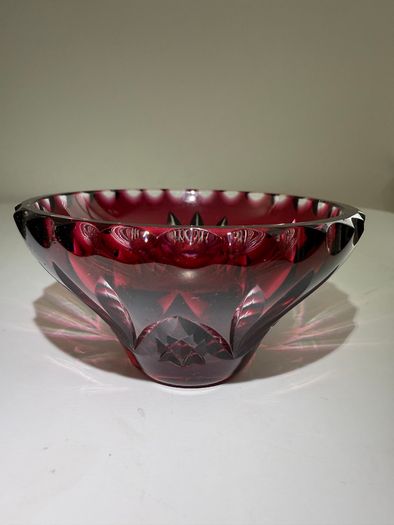 Vintage Bohemian Ruby Cut-to-Clear Lead Crystal Small Bowl / Salt Cellar