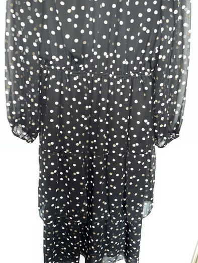 Dress, brand new with tags, long sleeves, elasticised waist tiered skirt, black with silver polka dots, very elegant
