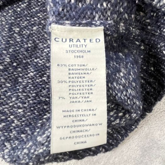Curated Utility Stockholm Men's XL Navy Blue White Knitted Crew Neck Sweater