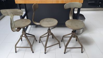 3 Industrial Metal Bar Stools - Adjustable Height