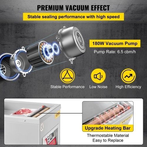 Chamber Vacuum Sealer, 260W Sealing Power, Vacuum Packing Machine for Wet Foods, Meats, Marinades and More, Compact Size with 25.9 cm Sealing Length, Applied in Home Kitchen and Commercial Use