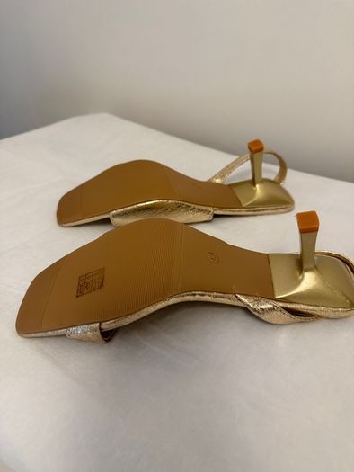 Gold Low Heel Sandals Label Size 43 (Fits EU 41)