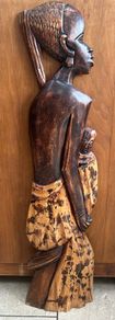 Large African Mother and Child Hand Carved Wood Relief Wall Art 78cm