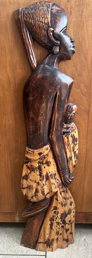 Large African Mother and Child Hand Carved Wood Relief Wall Art 78cm