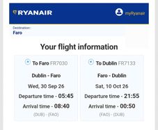 Ryanair   Dublin - Faro Portugal