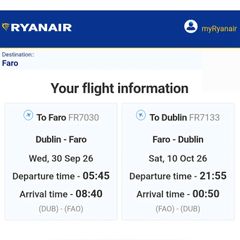 Ryanair   Dublin - Faro Portugal