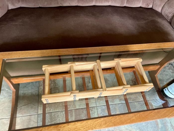 Vintage Wooden Accordion 8 Bottle Wine Rack Brass Rivets Countertop Wood Rustic Cottagecore Old Country Farmhouse
