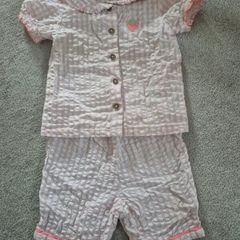 Tesco F&F Girls Strawberry Gingham Pyjamas in Pink/Cream, size 12-18 months