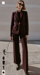 Zara Burgundy Tailored Co-ord Suit Set - Fitted Blazer (S) & Straight Leg Trousers (M) Second Hand Only Worn Twice