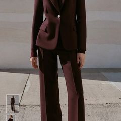 Zara Burgundy Tailored Co-ord Suit Set - Fitted Blazer (S) & Straight Leg Trousers (M) Second Hand Only Worn Twice