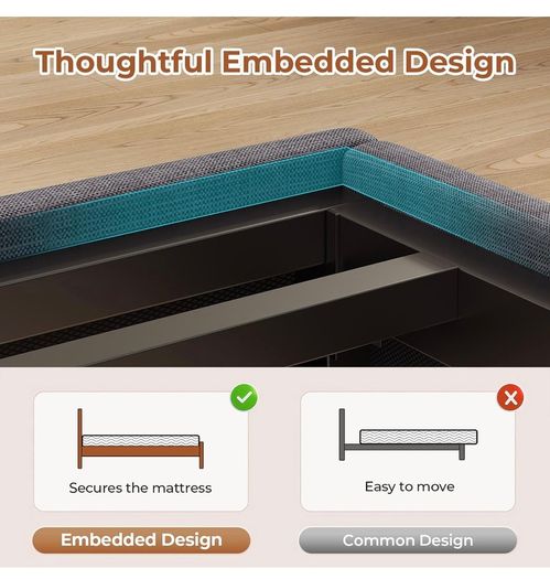 3ft Single Bed Frame 90x190 Upholstered Bed Frame With LED Lights & Charging Station Metal Bed Frame with Upholstered Storage Headboard/Under Bed Storage/Noise Free (Single-90x190cm)