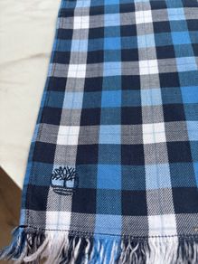 Timberland Blue Check Cotton Scarf - 27.5 cm by 200 cm ( including fringe)