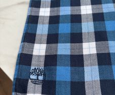 Timberland Blue Check Cotton Scarf - 27.5 cm by 200 cm ( including fringe)
