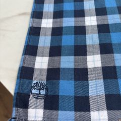 Timberland Blue Check Cotton Scarf - 27.5 cm by 200 cm ( including fringe)