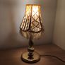 Small  cream macrame clip on lamp shade with fringed bottom edge Image 2