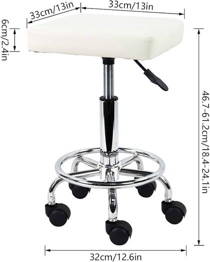 Square Rolling Stool with Foot Rest PU Leather Height Adjustable Spa Drafting Salon Tattoo Work Swivel Stools Task Chair Small